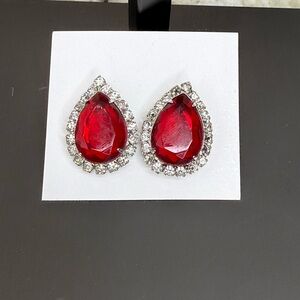 NWT Elegant Red Teardrop Earrings with Silver Accents Stud Earrings